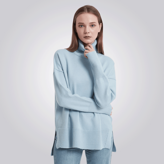 CAMISETA CORDILHEIRA GOLA ALTA FEMININA AZUL